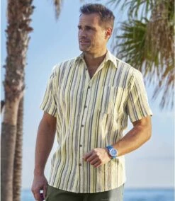 Kurzärmeliges Hemd Aus Gestreiftem Kreppstoff