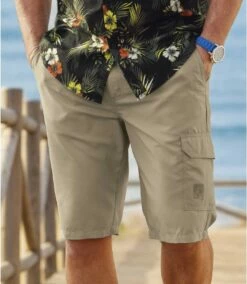 Beige Cargo-Bermuda Aus Microfaser