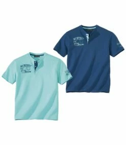 2er-Pack Henley-Shirts Mit Aufdruck