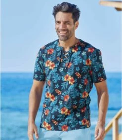T-Shirt Polynesien Mit Geschnürtem Ausschnitt