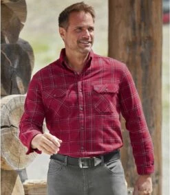 Flanellhemd Mit Karos In Bordeauxrot