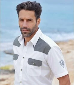 Weißes Hemd Mit Chambray-Details -ATLAS FOR MEN Verkäufe 4a95cfb277139e796bcf4a8a51ada594