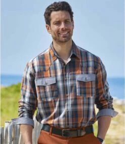 Kariertes Popelin-Hemd Mit Details In Chambray -ATLAS FOR MEN Verkäufe 509f604dcffb965ab35b356ff6264ffd