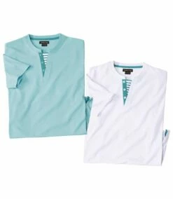 2er-Pack T-Shirts Mit Effektvollem Henleykragen