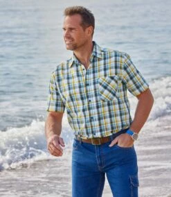 Kariertes Seersucker-Hemd Mit Waffeloptik