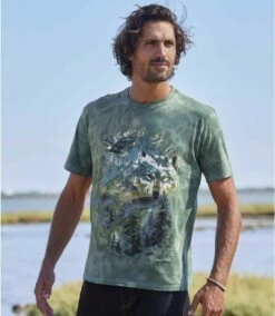 T-Shirt Mit Wolfsmotiv Im Batik-Look