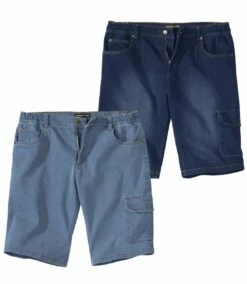 2er-Pack Cargo-Bermudas Aus Jeans-Stretch