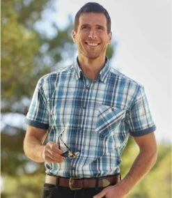 Blau Kariertes Sommerhemd -ATLAS FOR MEN Verkäufe c61916d11f80ce6e9accb161a0e5bdcb