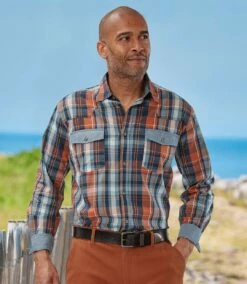 Kariertes Popelin-Hemd Mit Details In Chambray -ATLAS FOR MEN Verkäufe c79a91599092cf73380d283fd4aebe8f