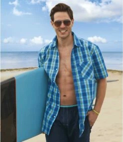 Blau Kariertes Hemd -ATLAS FOR MEN Verkäufe d70c3774852ac1baf55c30280edc051e