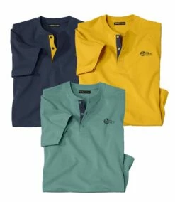 3er-Pack Einfarbige Henley-Shirts